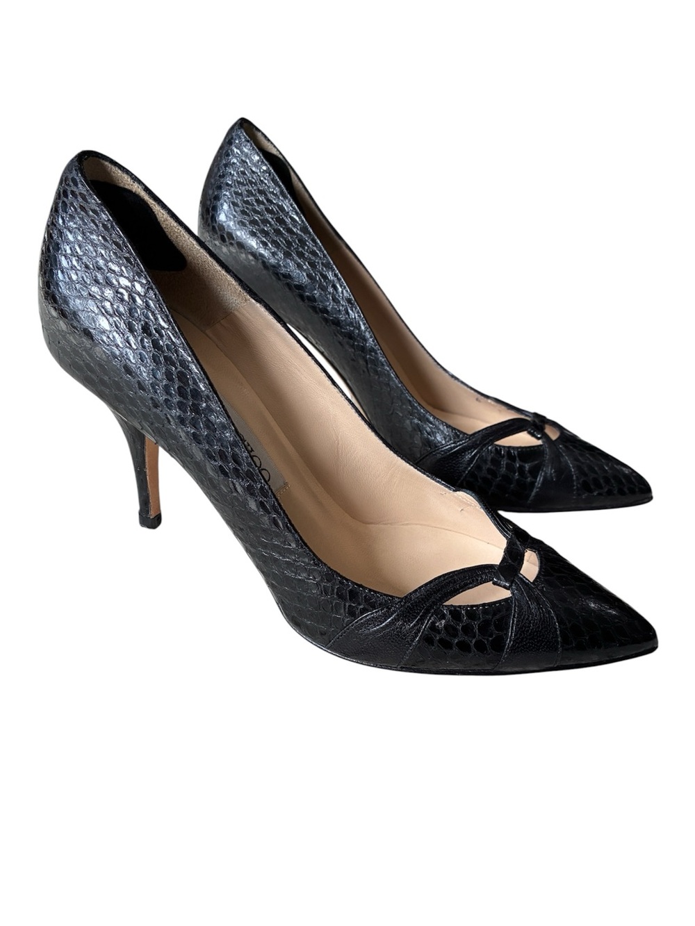 Jimmy Choo Women's Black Snake Embossed Leather Pumps Size 37